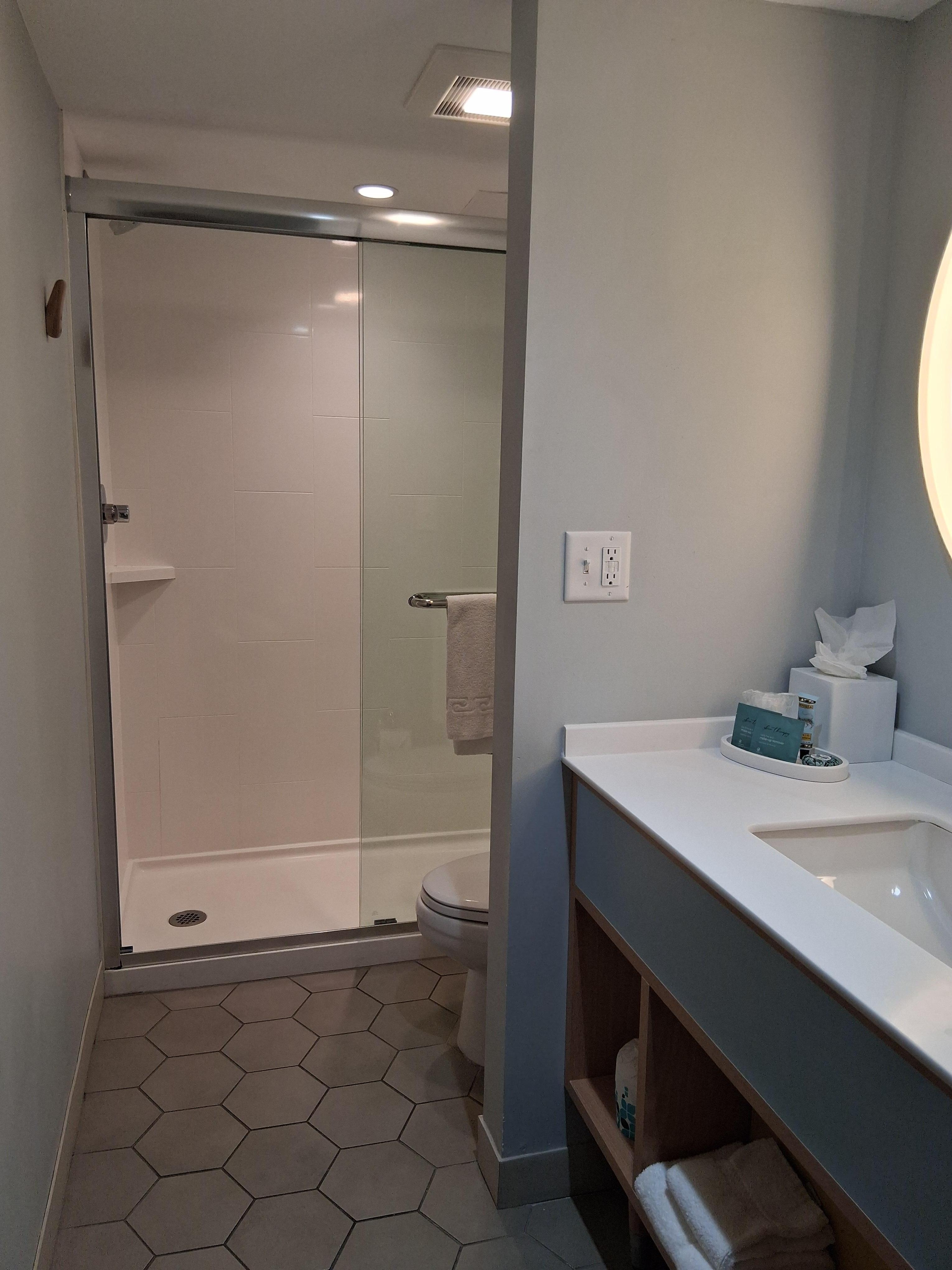 A walk in shower that's not the size of a phone booth??? And it had actual water pressure?!? 