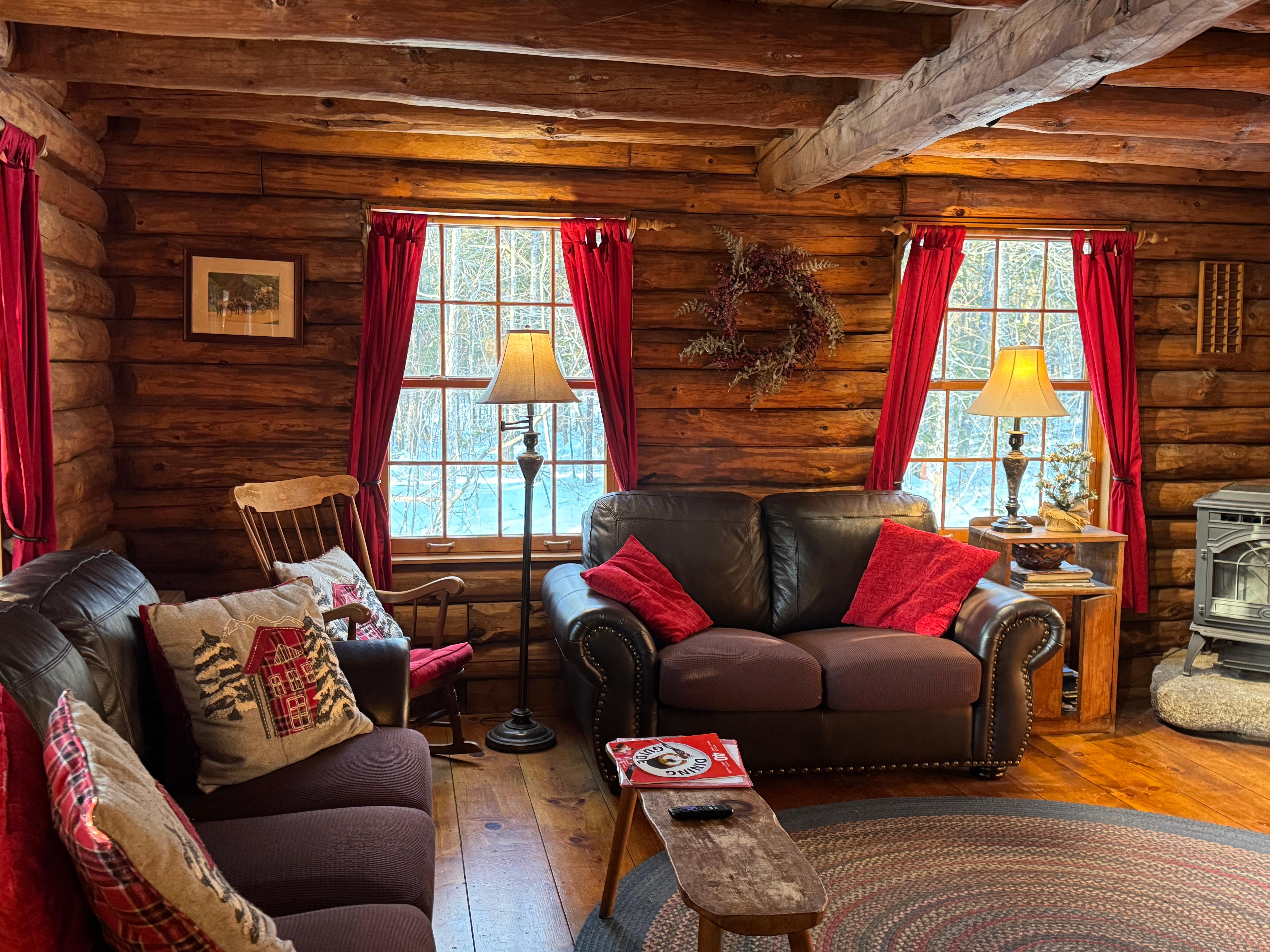 Lots of space in living area warmed by pellet stove or propane heater.