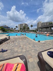 The pool near the beach where you can get drinks and food.