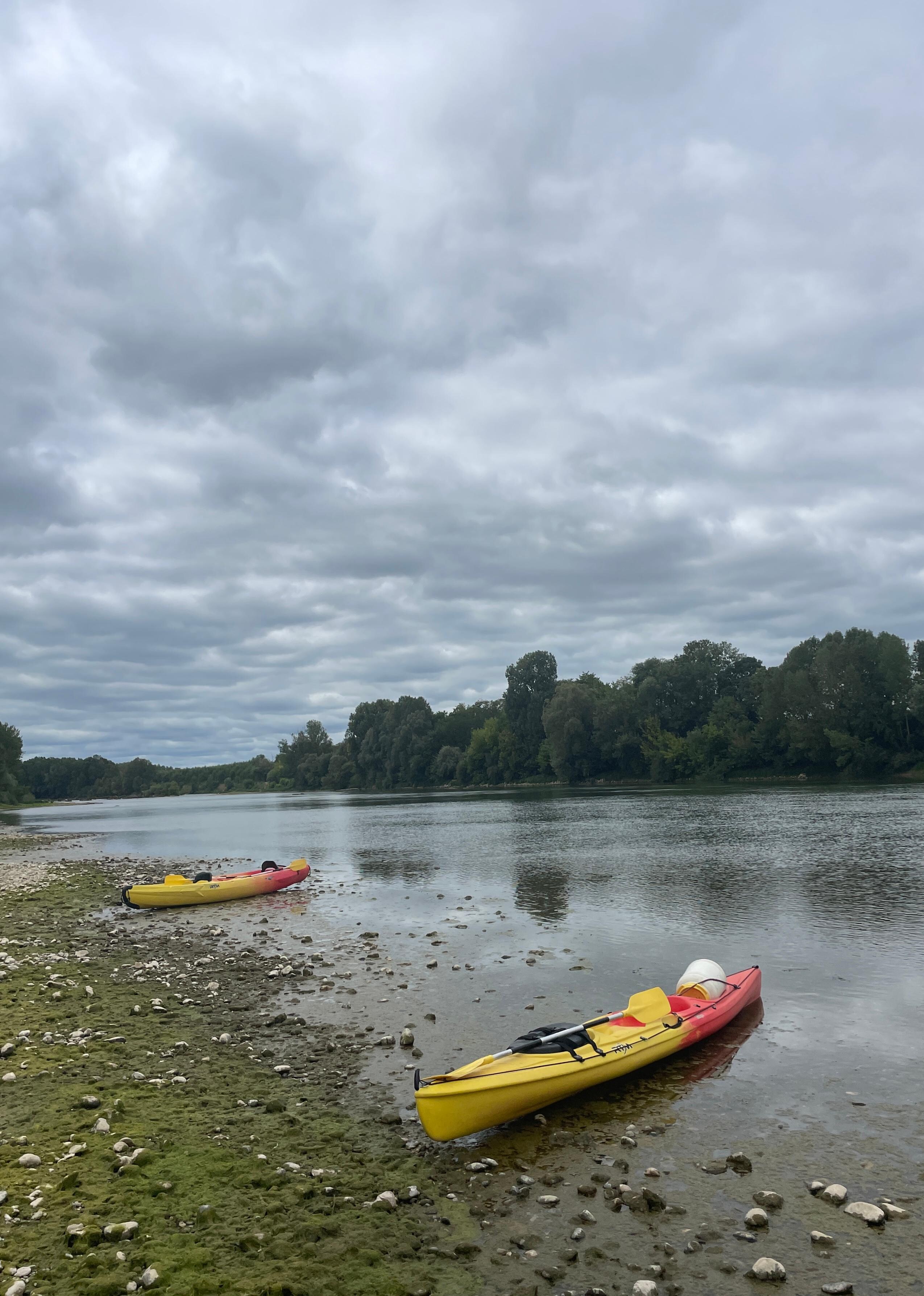 Canoeing along the river.