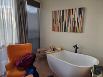 Fun bathtub...in living room...nice view!