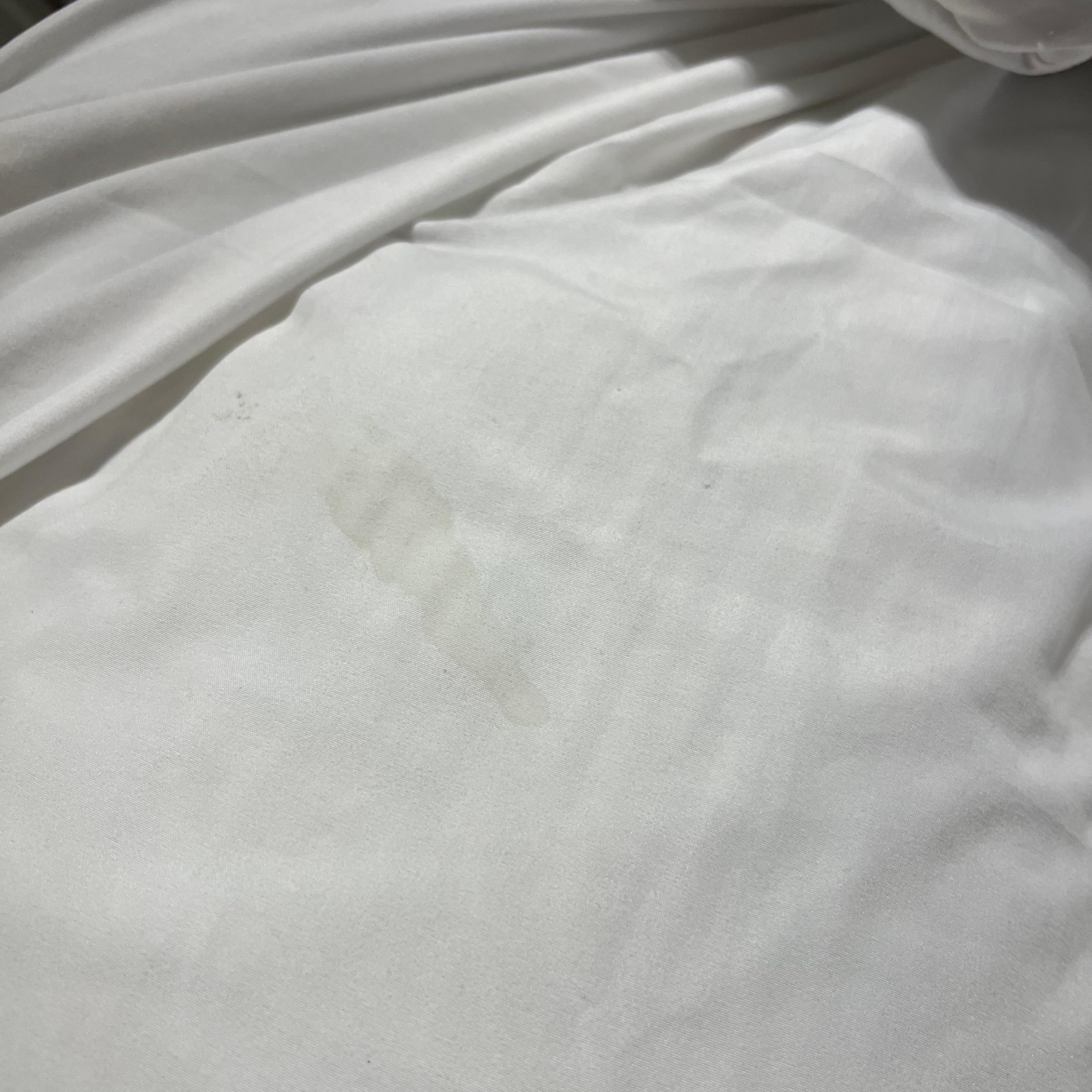 Stains on the sheets. 