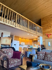Lower level of cabinet looking toward loft/gaming area. April 2026.