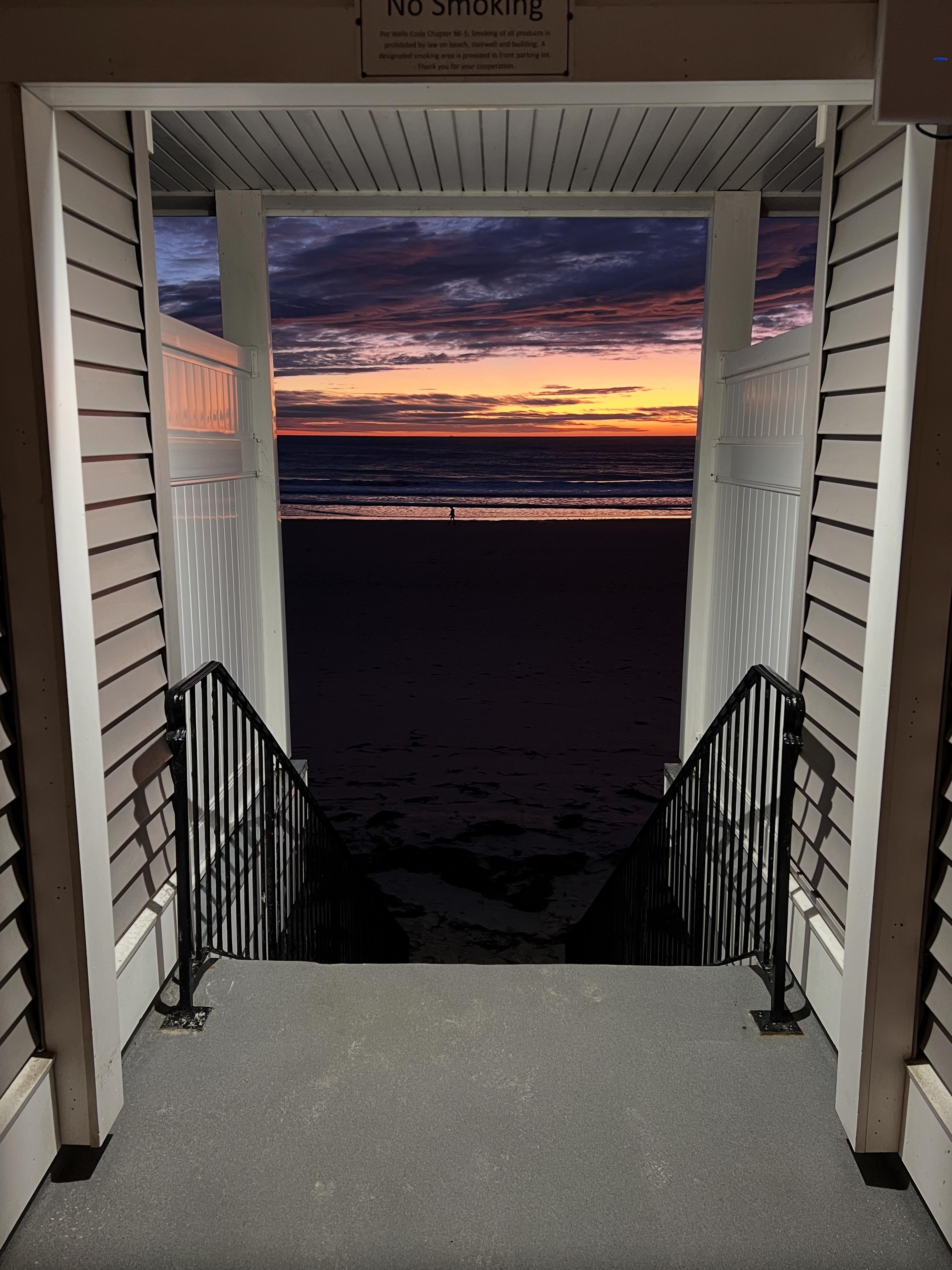 Beach access stair just before sunrise