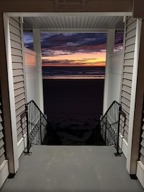 Beach access stair just before sunrise