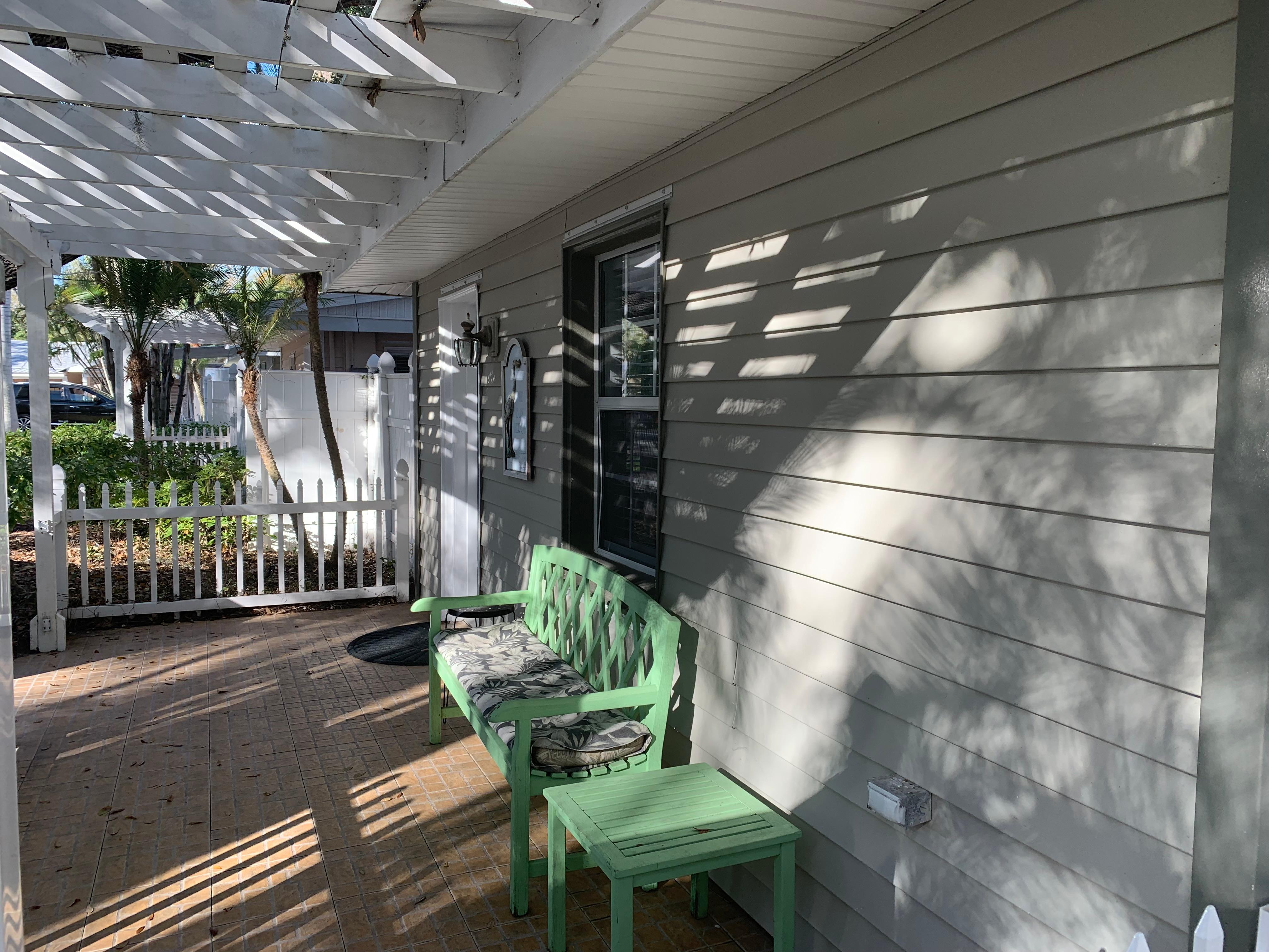 This is a picture of the patio outside the cottage.