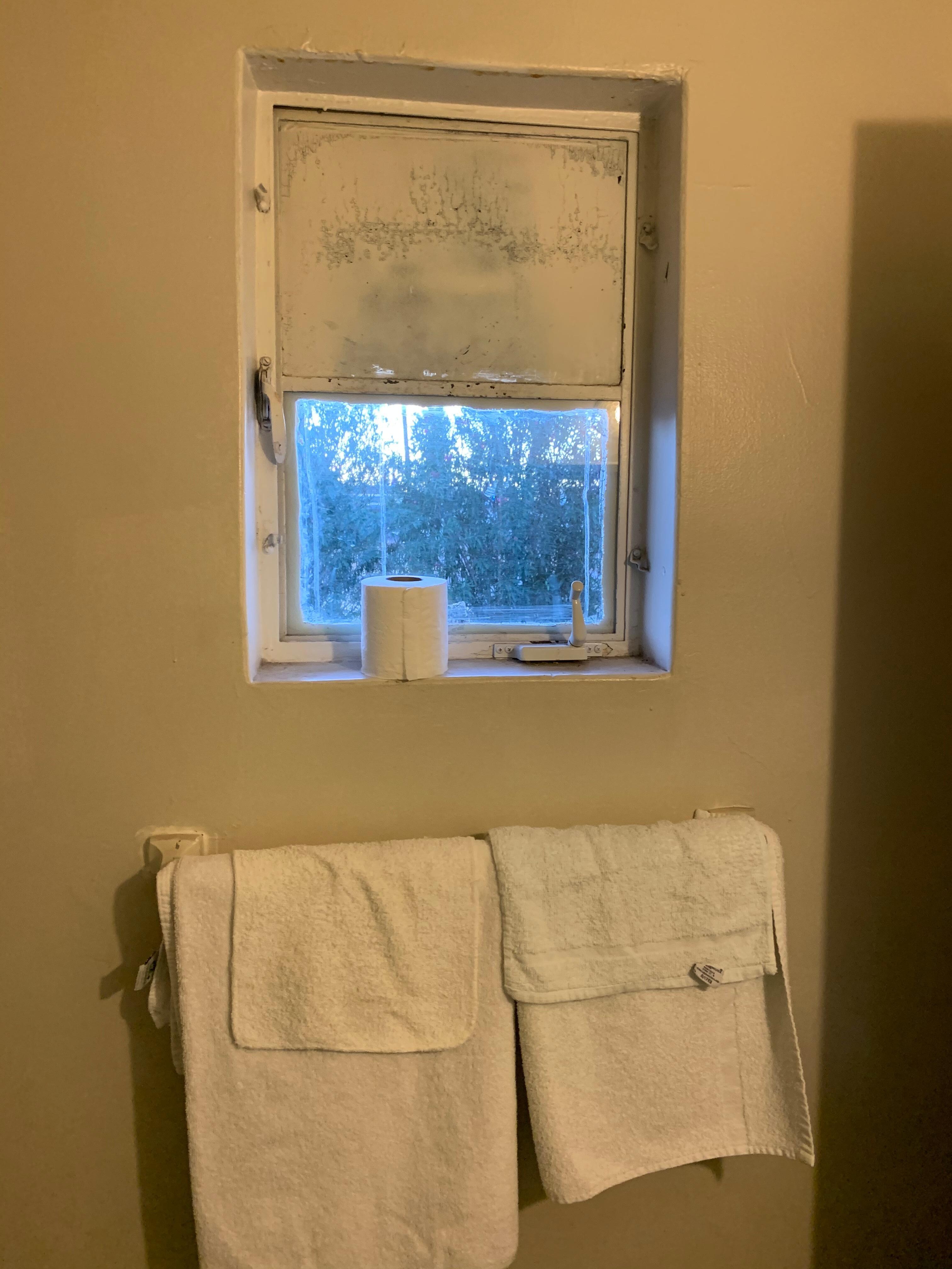 No privacy curtain on bathroom window