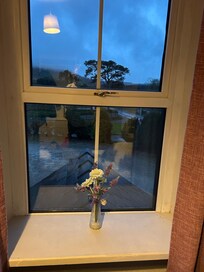 Overlooking the front of the property, car park & hills beyond