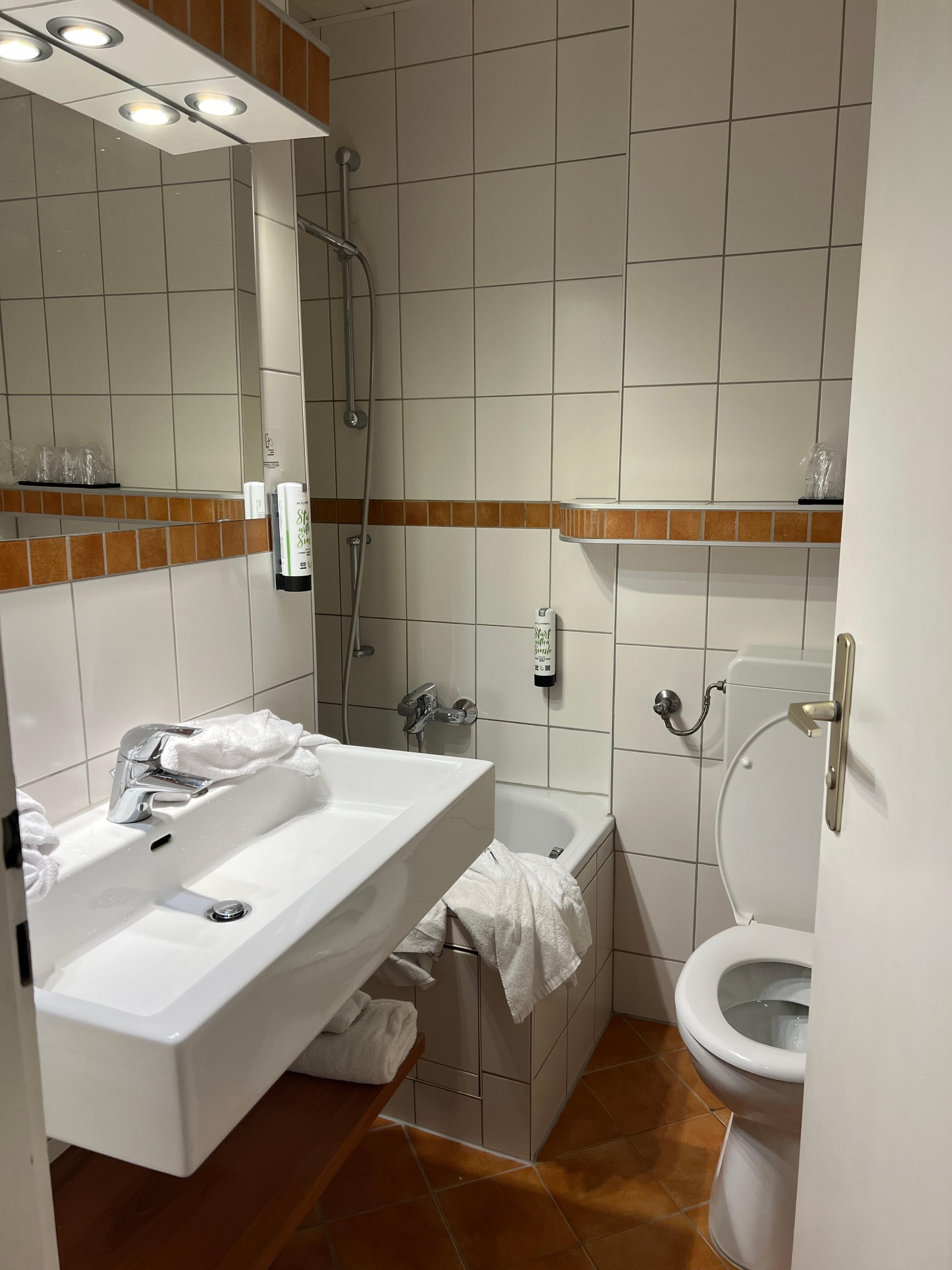 Disappointing bathroom. 