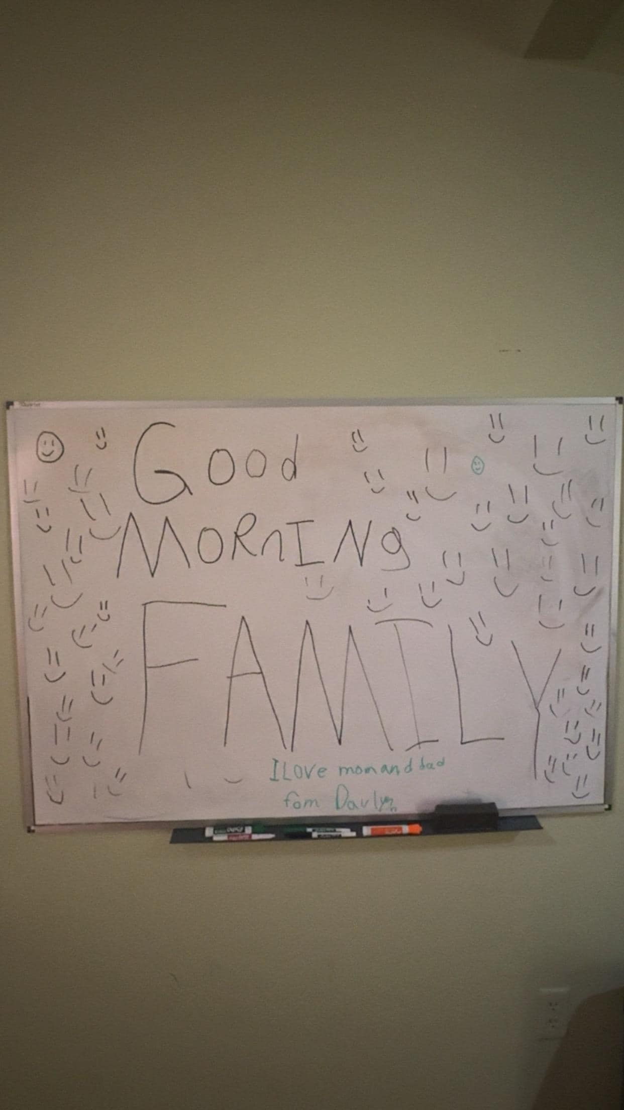 Cute dry erase board in the kids living room space! They played teacher and had a great time! We woke up to a cute note!