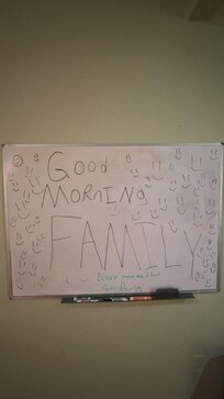 Cute dry erase board in the kids living room space! They played teacher and had a great time! We woke up to a cute note!