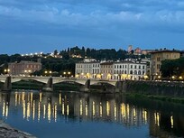Our view crossing the bridge over the Arno River on our walk back to the apartment after dinner. The apartment is on the block behind those buildings.
