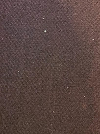 The room just needed vacuuming, between guests. Clear sequins on the floor and in the doorway.