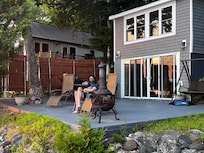 Back of cabin and patio taken from dock