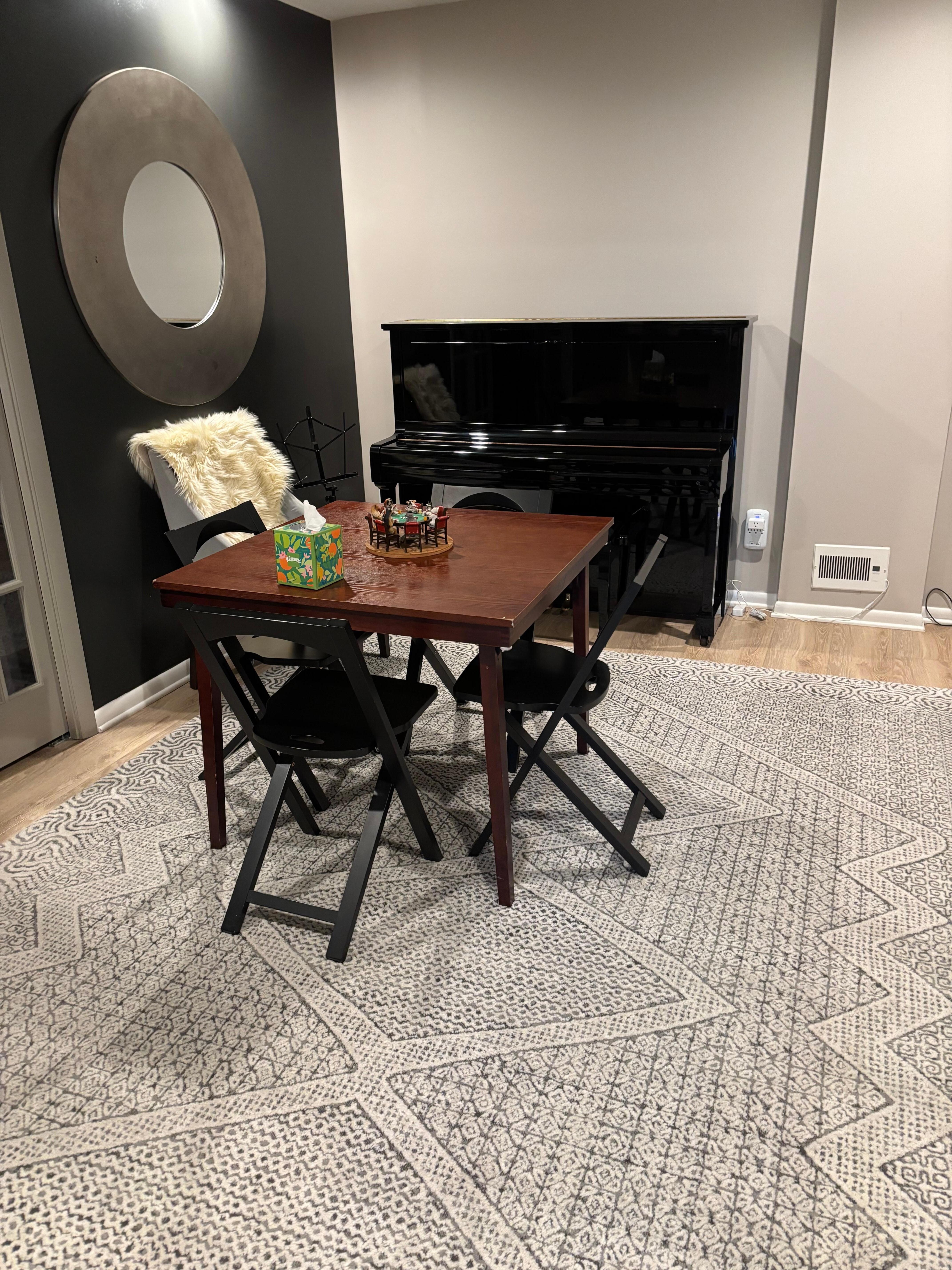 Game table and piano. 