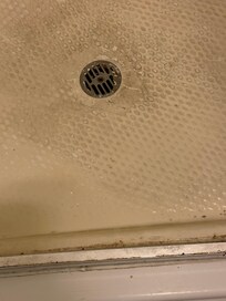 Gross shower. Mildew, pubic hair, grime.