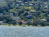View from kayak of lodge