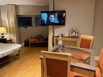 Living con divano letto e cucina grande