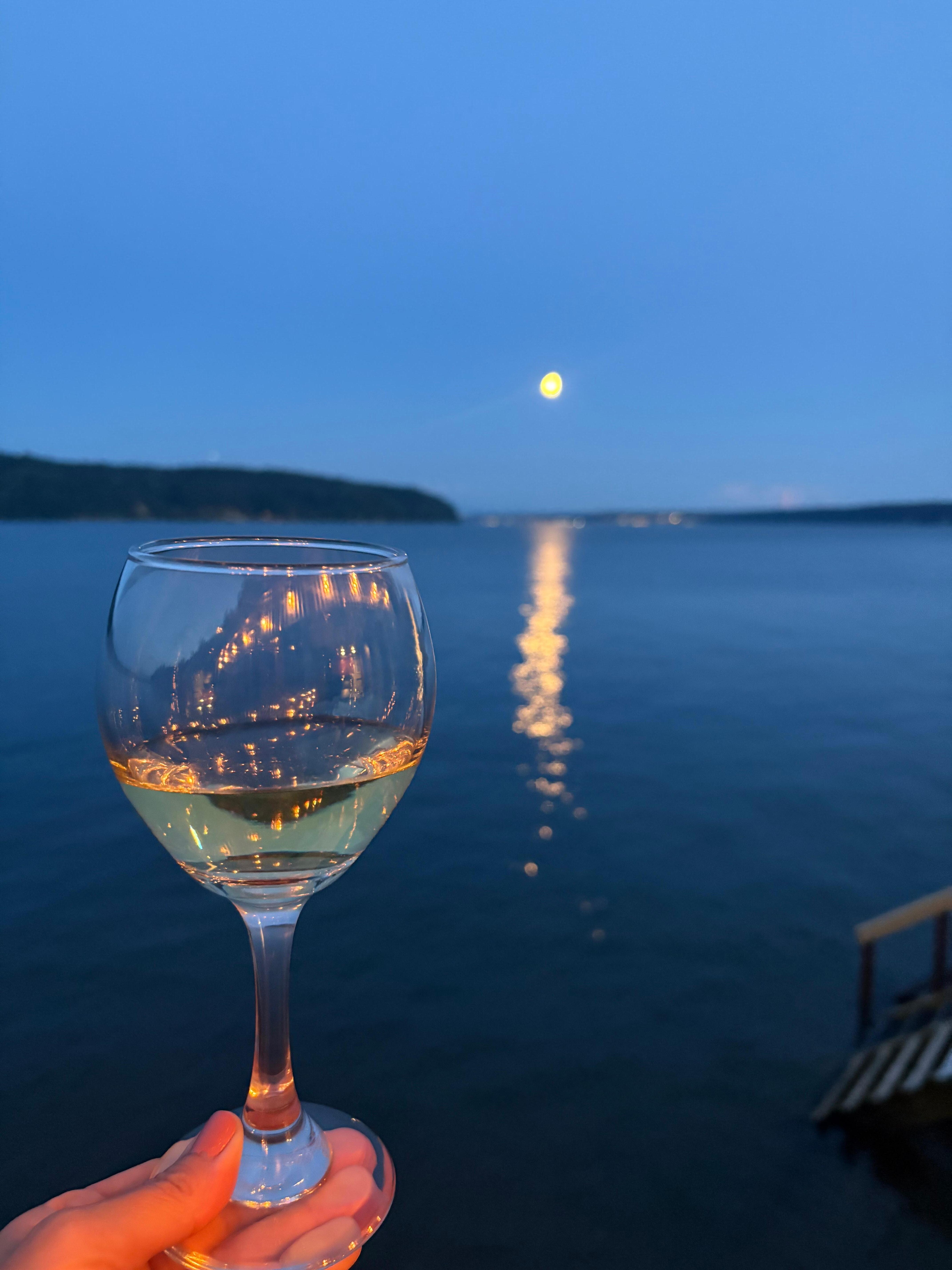 Evenings on the deck….Full moon rising over vino