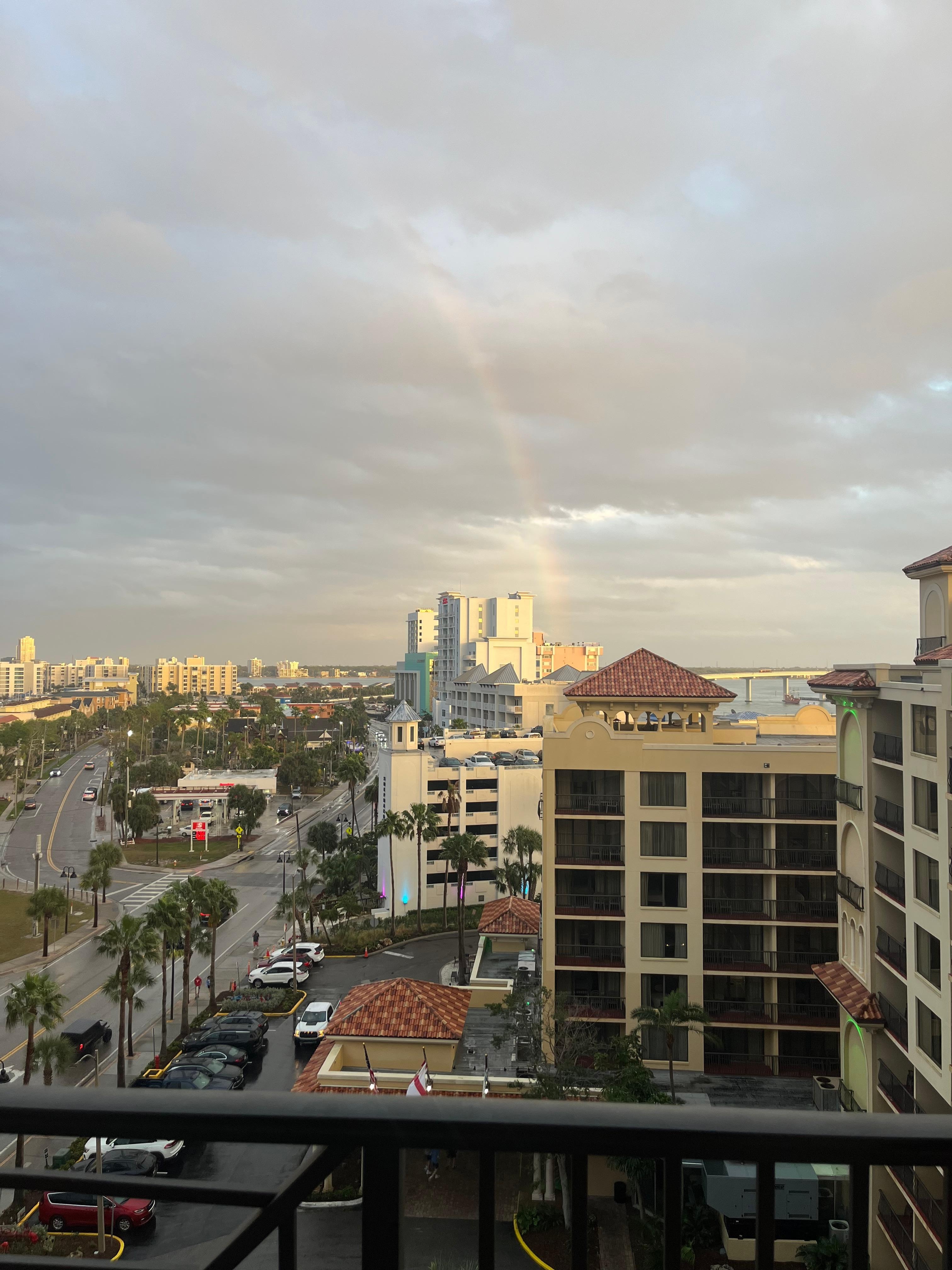 Caught a rainbow on our balcony. We  had a city view room and were pleased with the partial harbor views we had here.