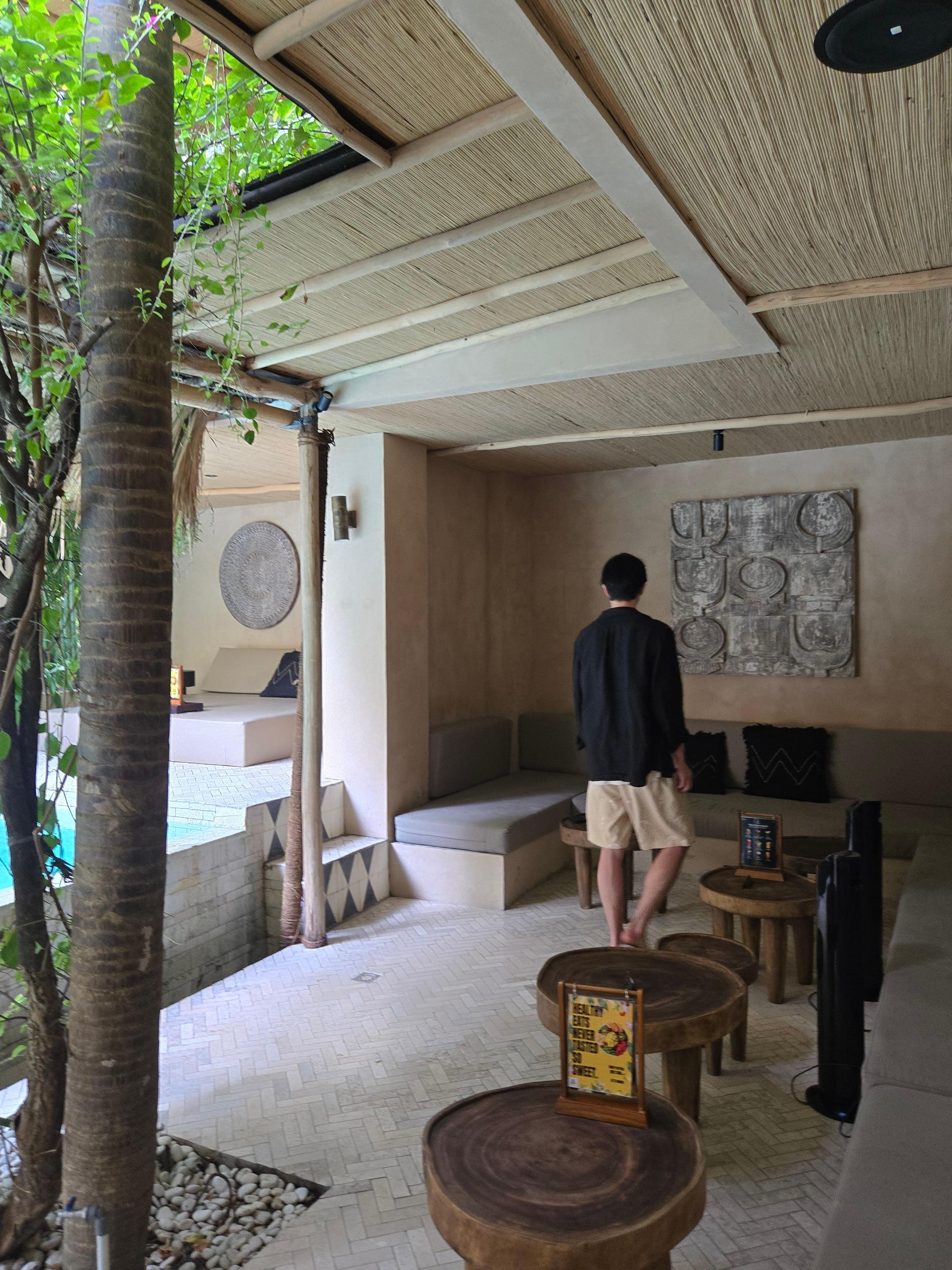 Pool and public place with sofa