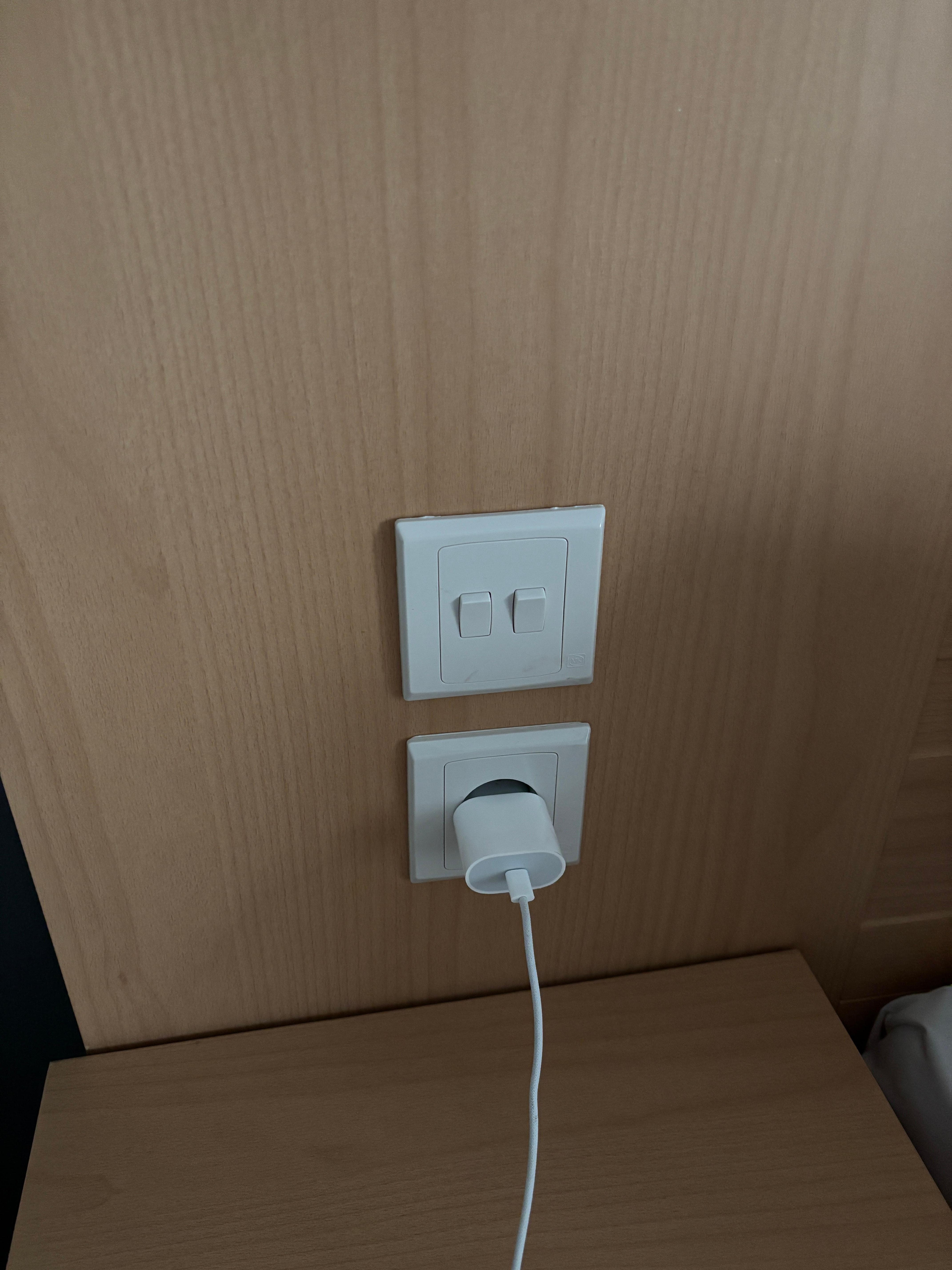 One european outlet in the toom which is great when not having adapter.