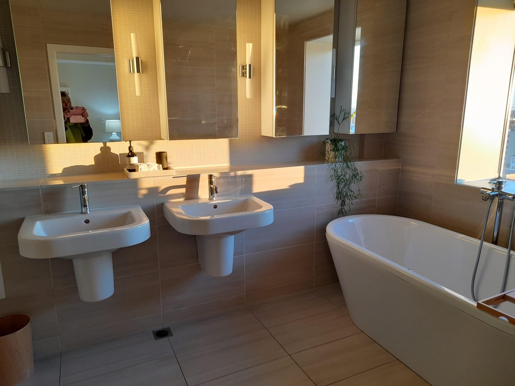 Master bathroom. Shower is out of view.