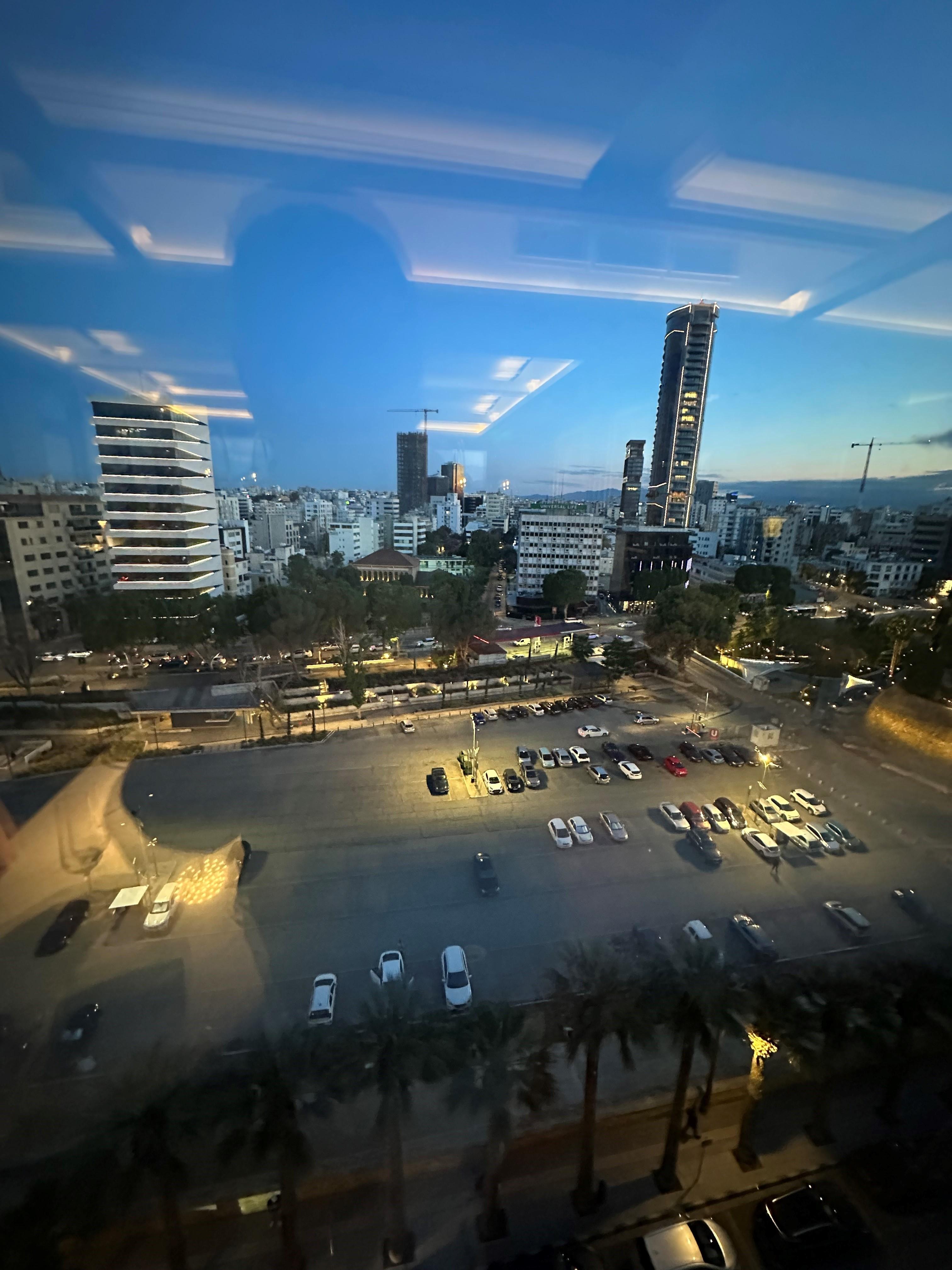 City scape dusk view from hotel room