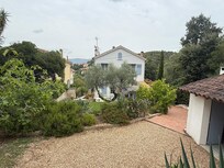 Blick vom Pool zum Haus