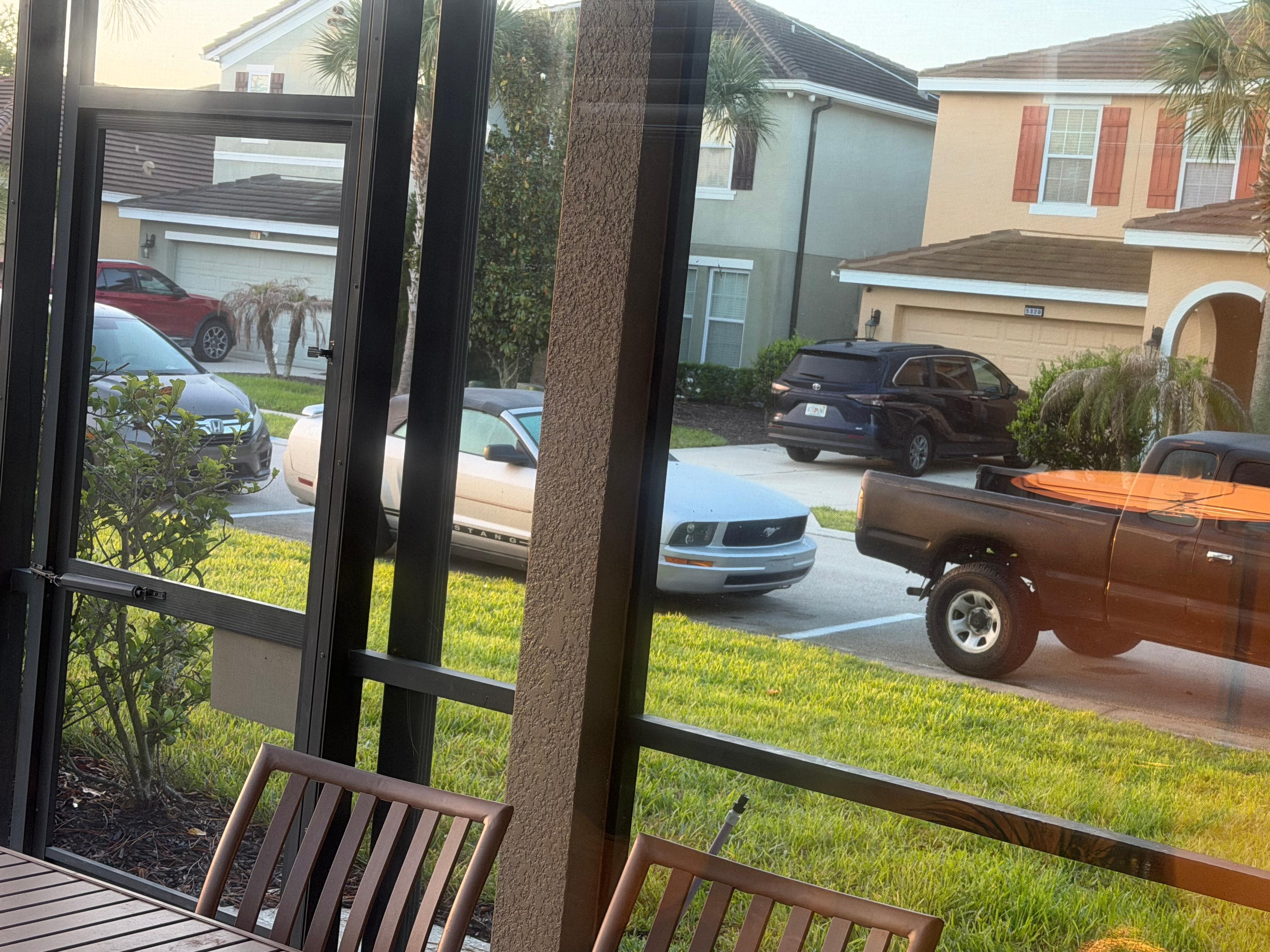 There is parking, maybe 8 feet from your outdoor dining table.