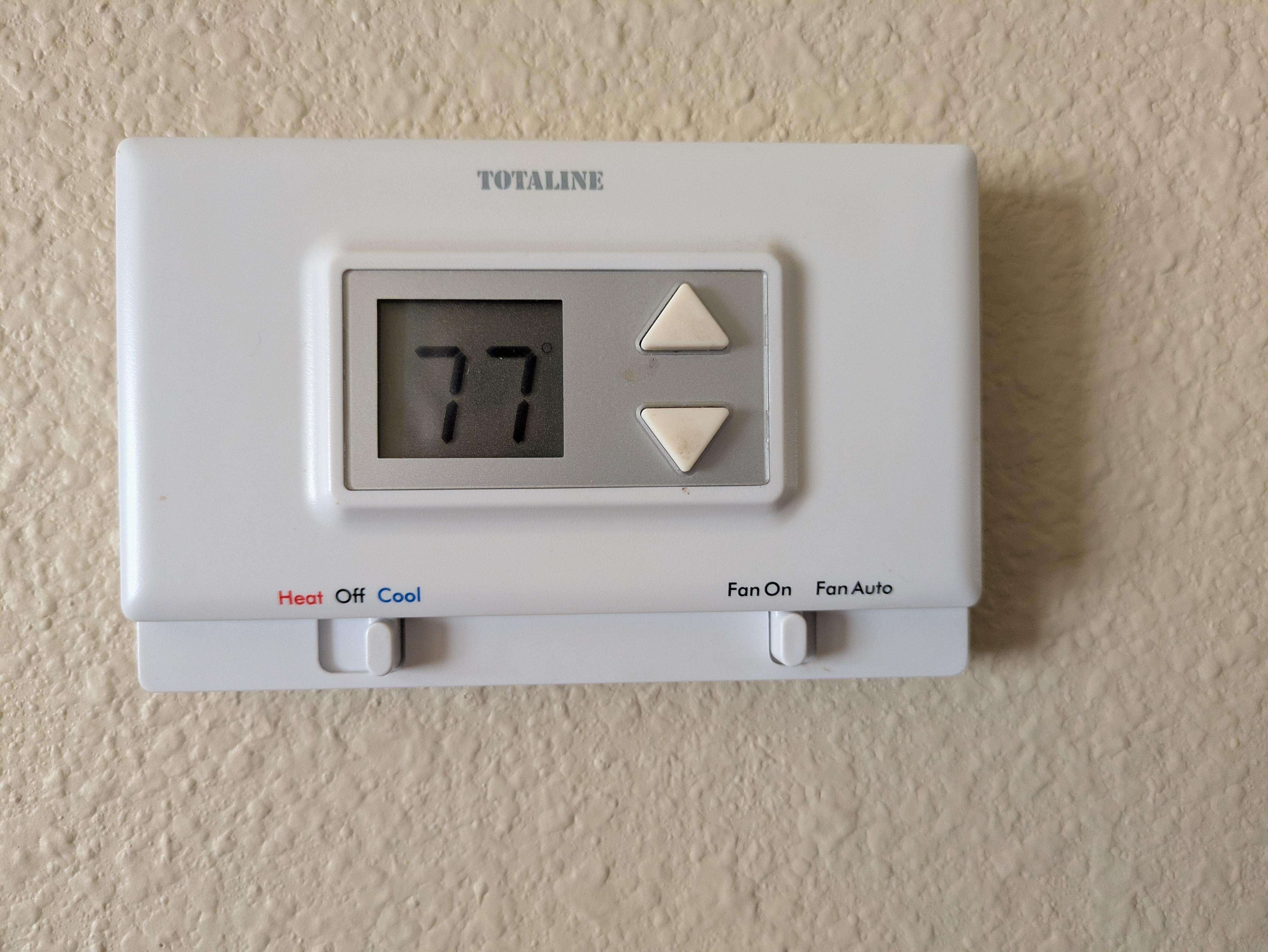 77 degrees DOWNSTAIRS, over 85 upstairs. No AC and screens are missing, so mosquitoes and flies come in if the windows are opened. 