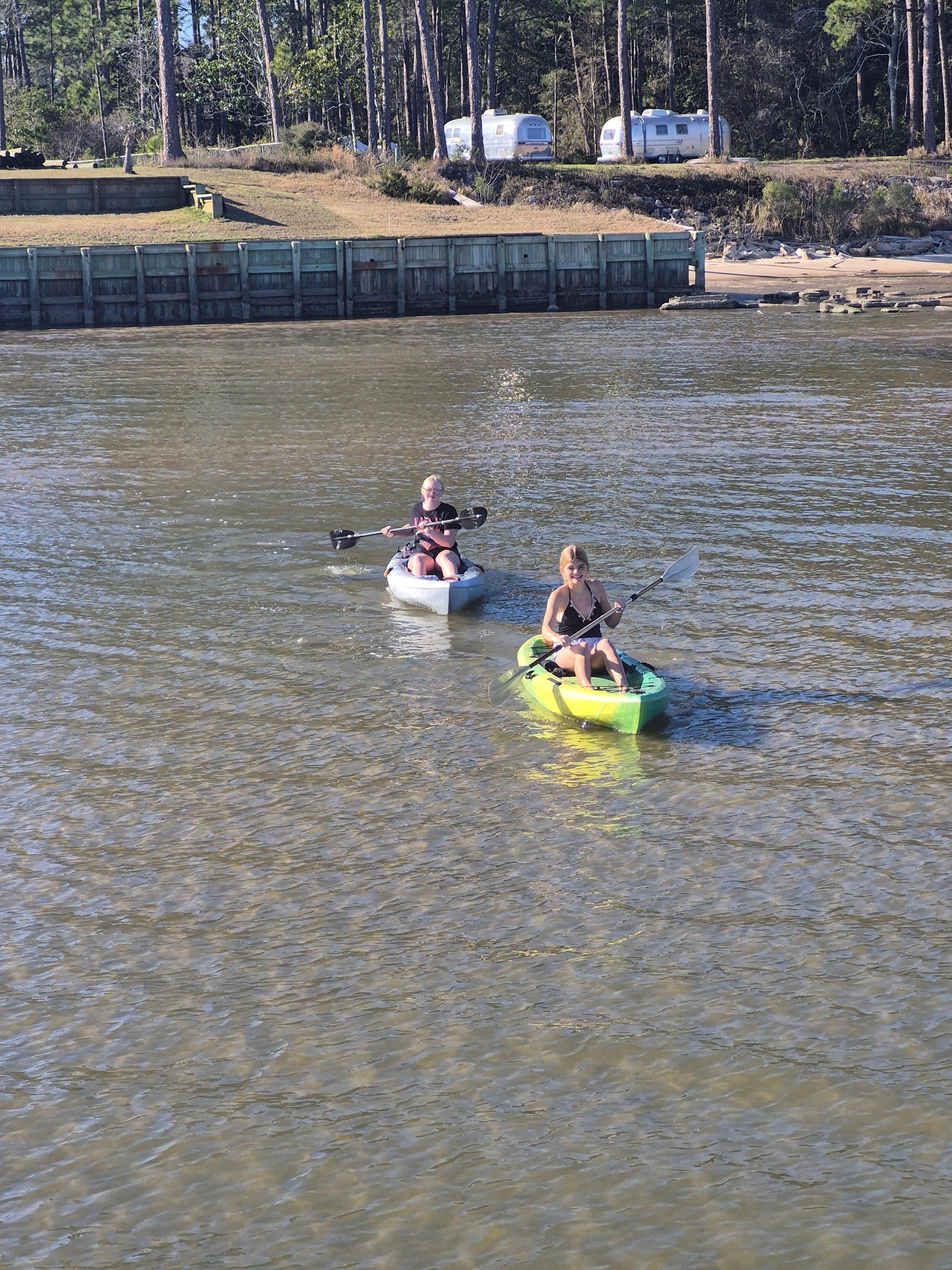 The girls kayaking just as the tide comes in. 