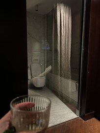 View from window seat into the bathroom. 😆