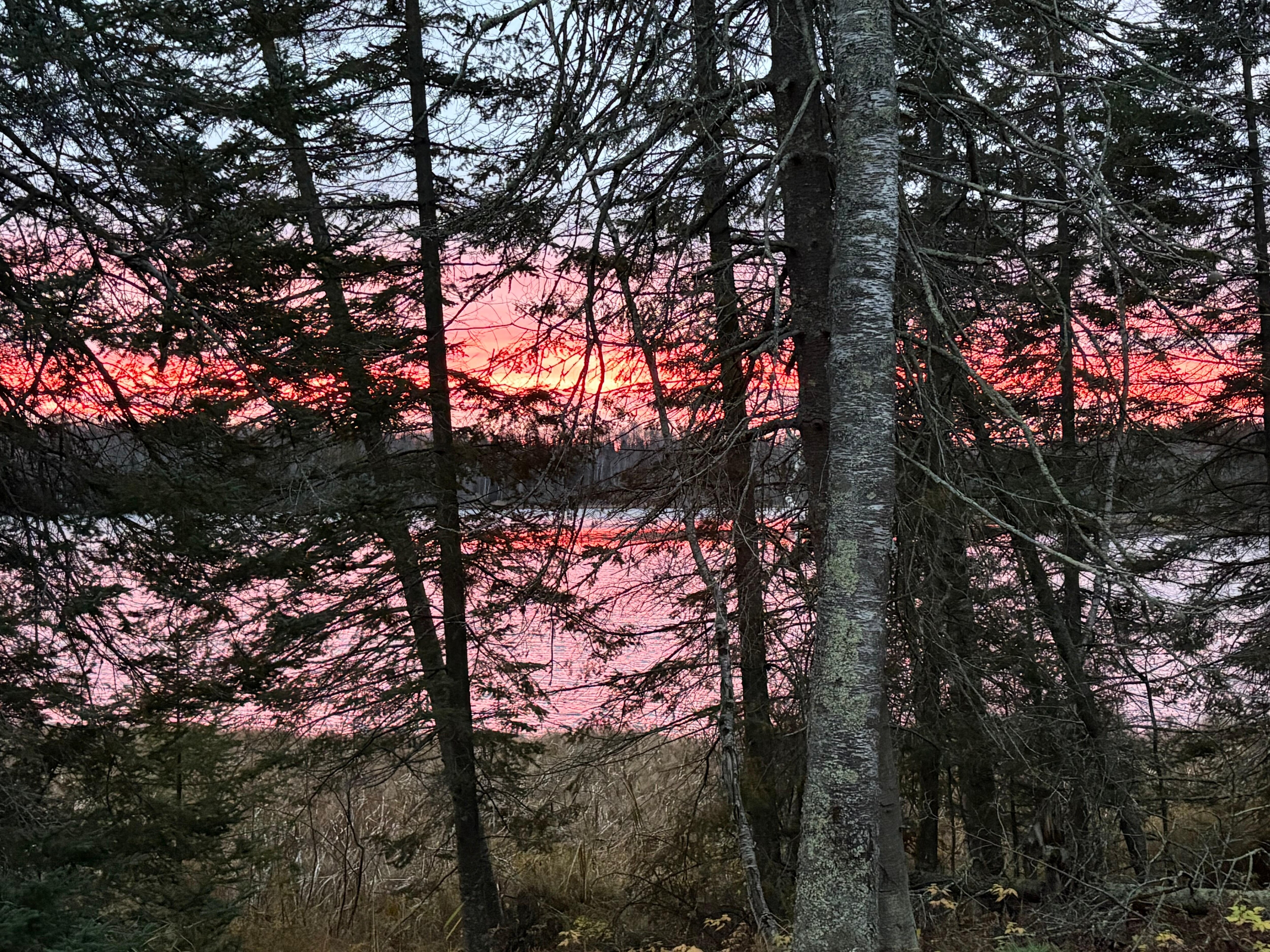 Beautiful sunrise from deck of cabin. 