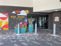 Front doors of the hotel; East Austin has a lot of murals around the area