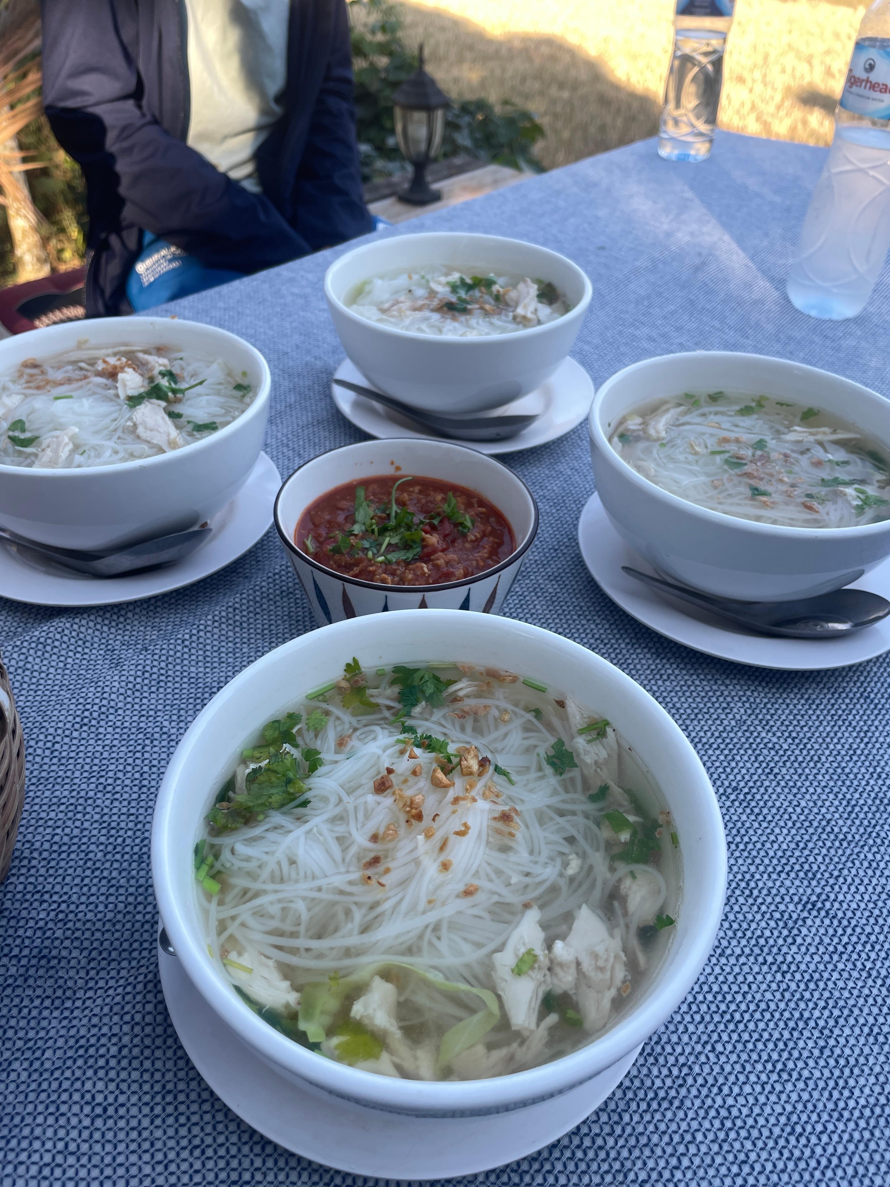 朝ごはんです。このようなラオス料理のあとに西洋式の朝ごはんプレートと果物がでてきて大満足です。