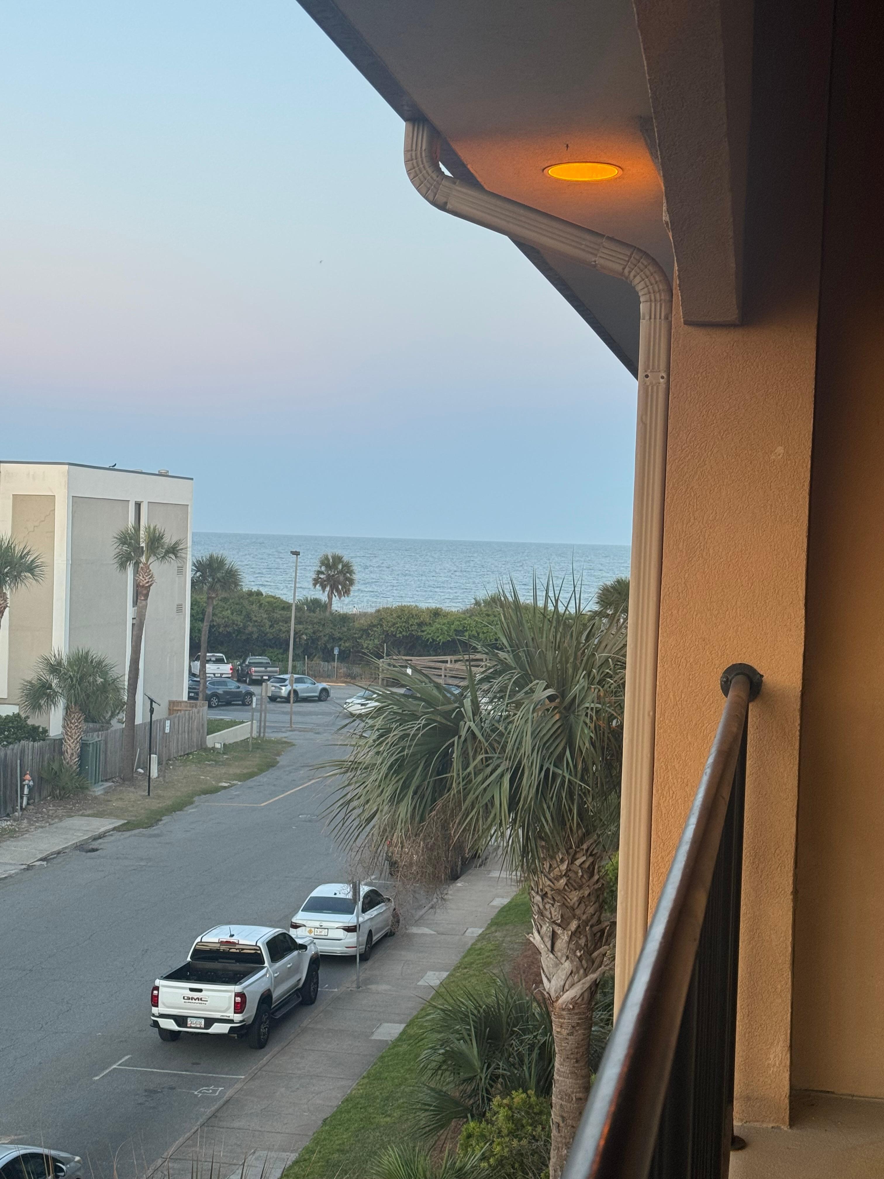 View from balcony toward beach 