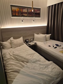 Twin beds nice bathroom