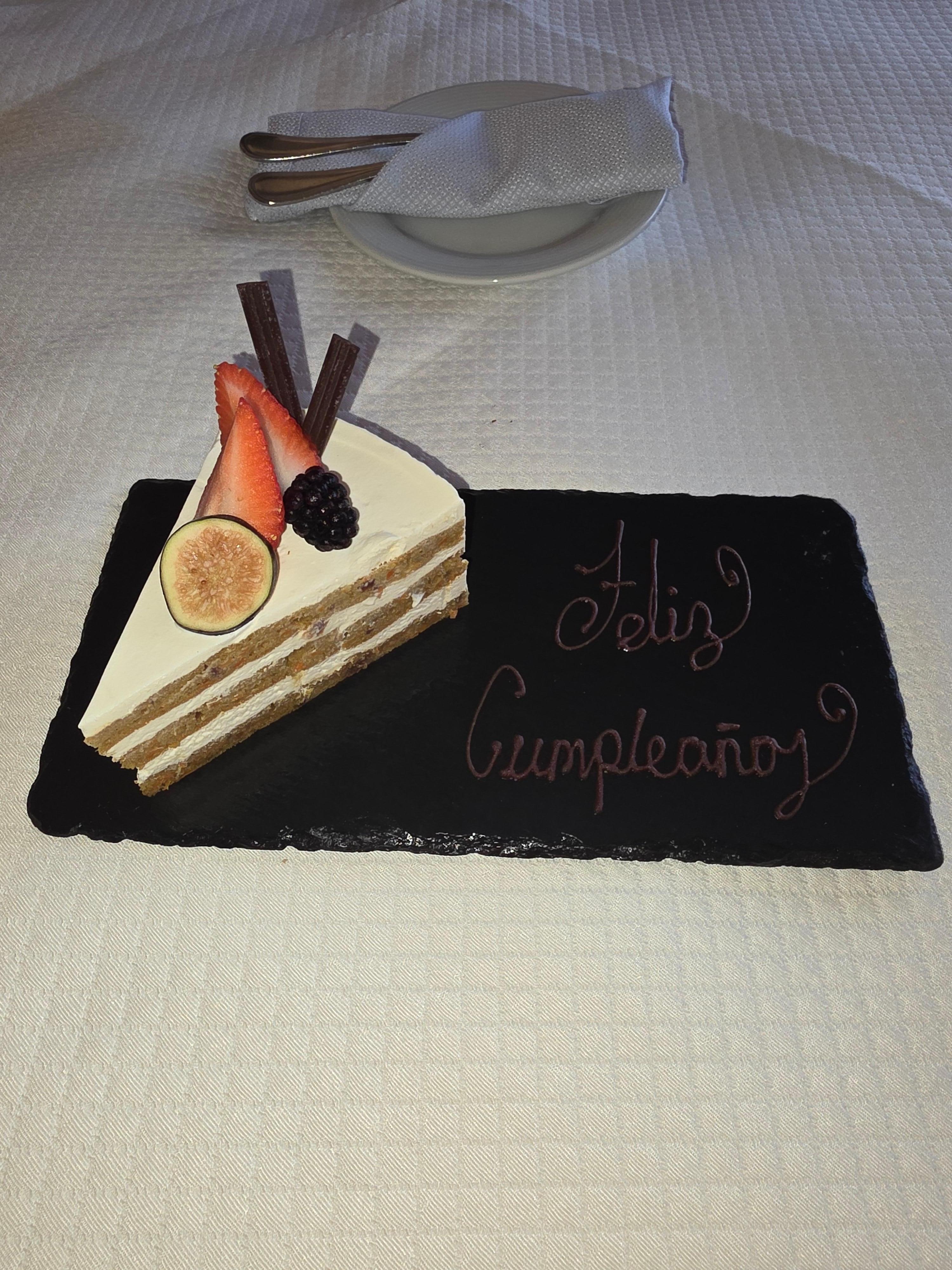 Complimentary birthday cake, delicious 