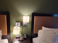 Bed side lamp ketp flipping upside-down. The light over the closet made a buzzing sound and only flickered. Location is in need of electrical work.We requested another room and the other room was in worse condition than the first one.