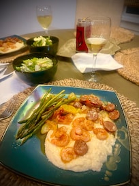 Shrimp and Andouille Gouda grits