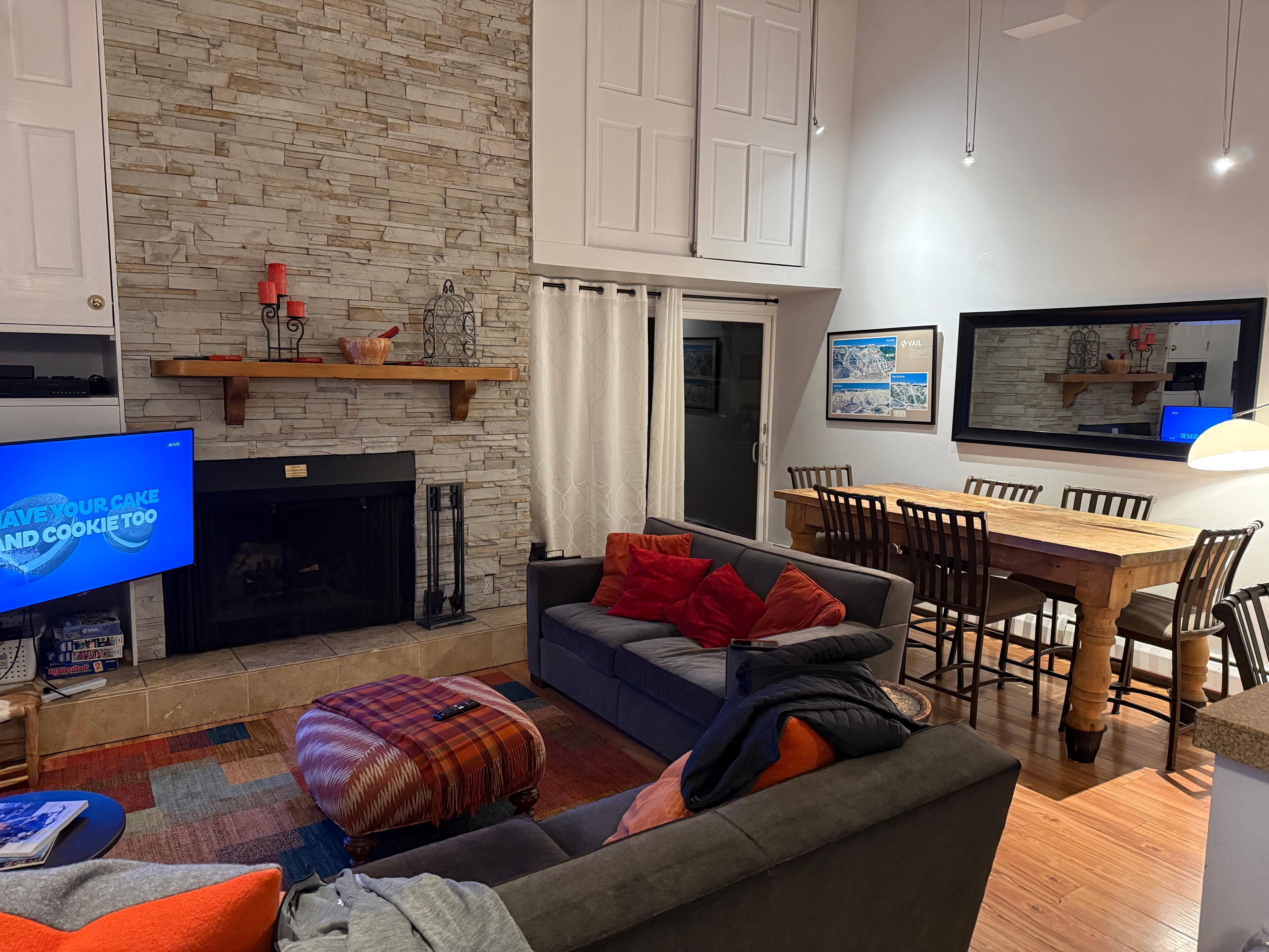Living room, wood burning fireplace