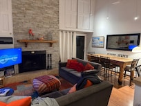 Living room, wood burning fireplace