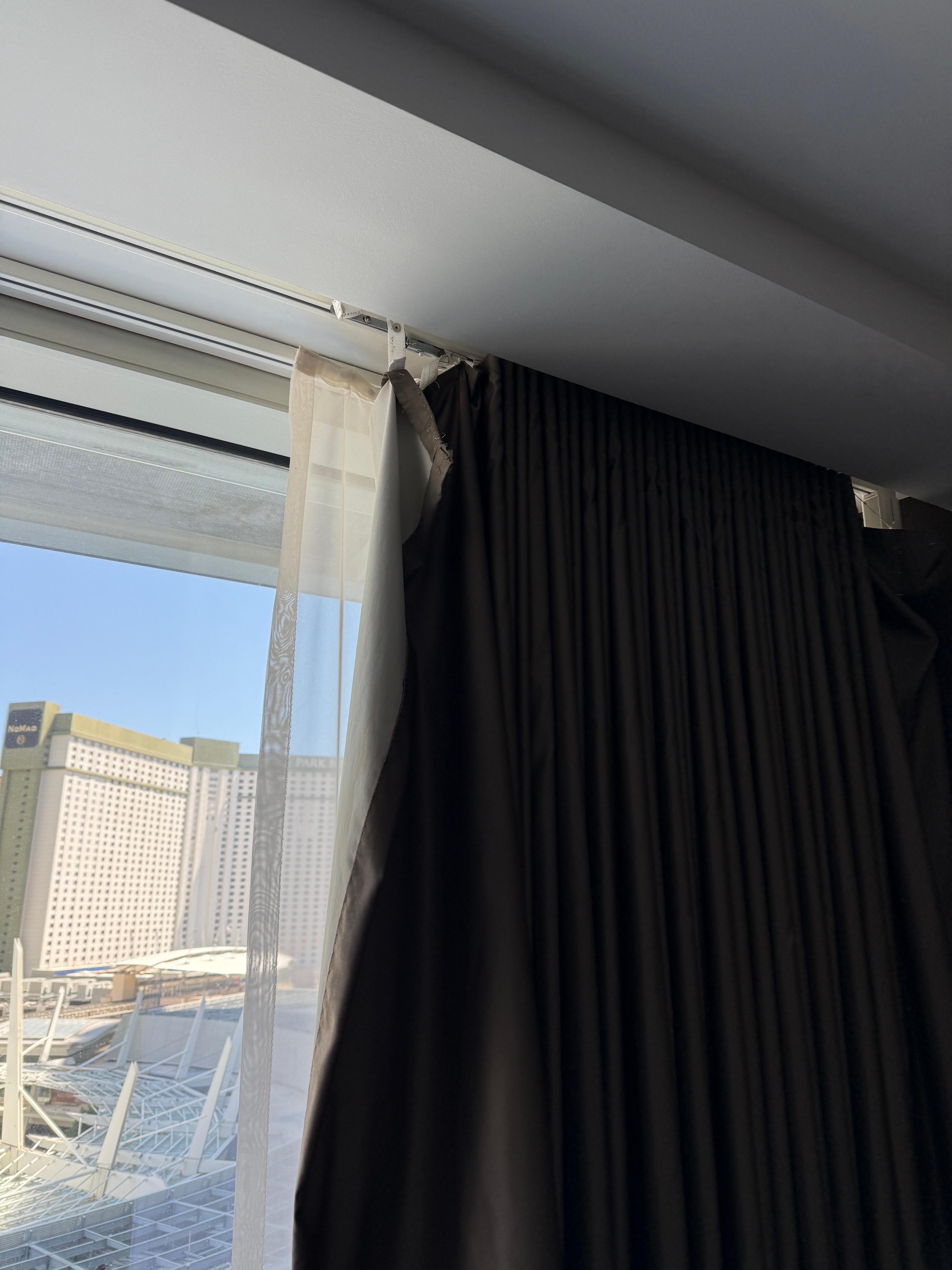 Broken drapes.