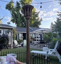 Morning coffee in the backyard