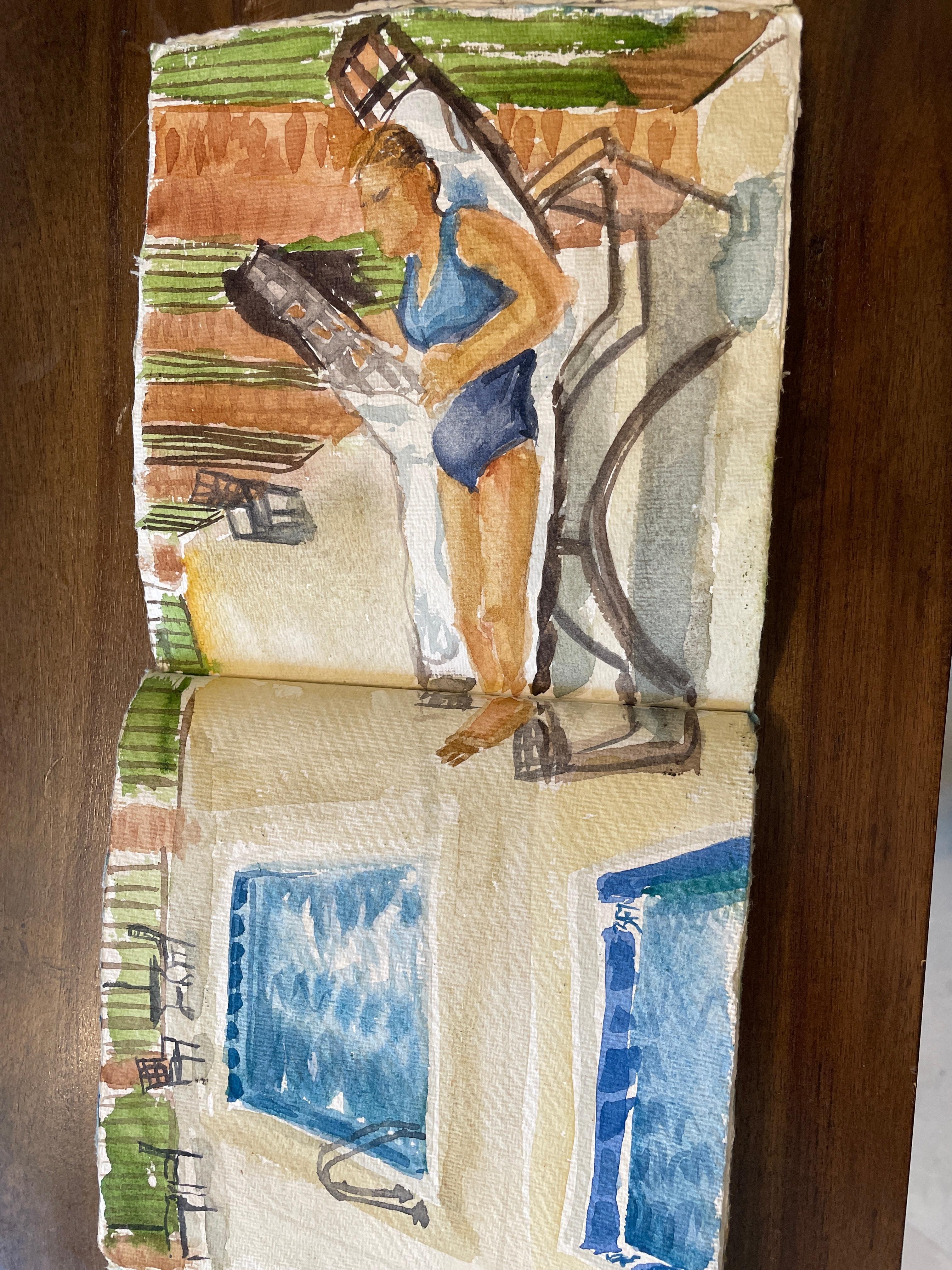 Finally, relaxing poolside. My sister relaxes by painting.😁