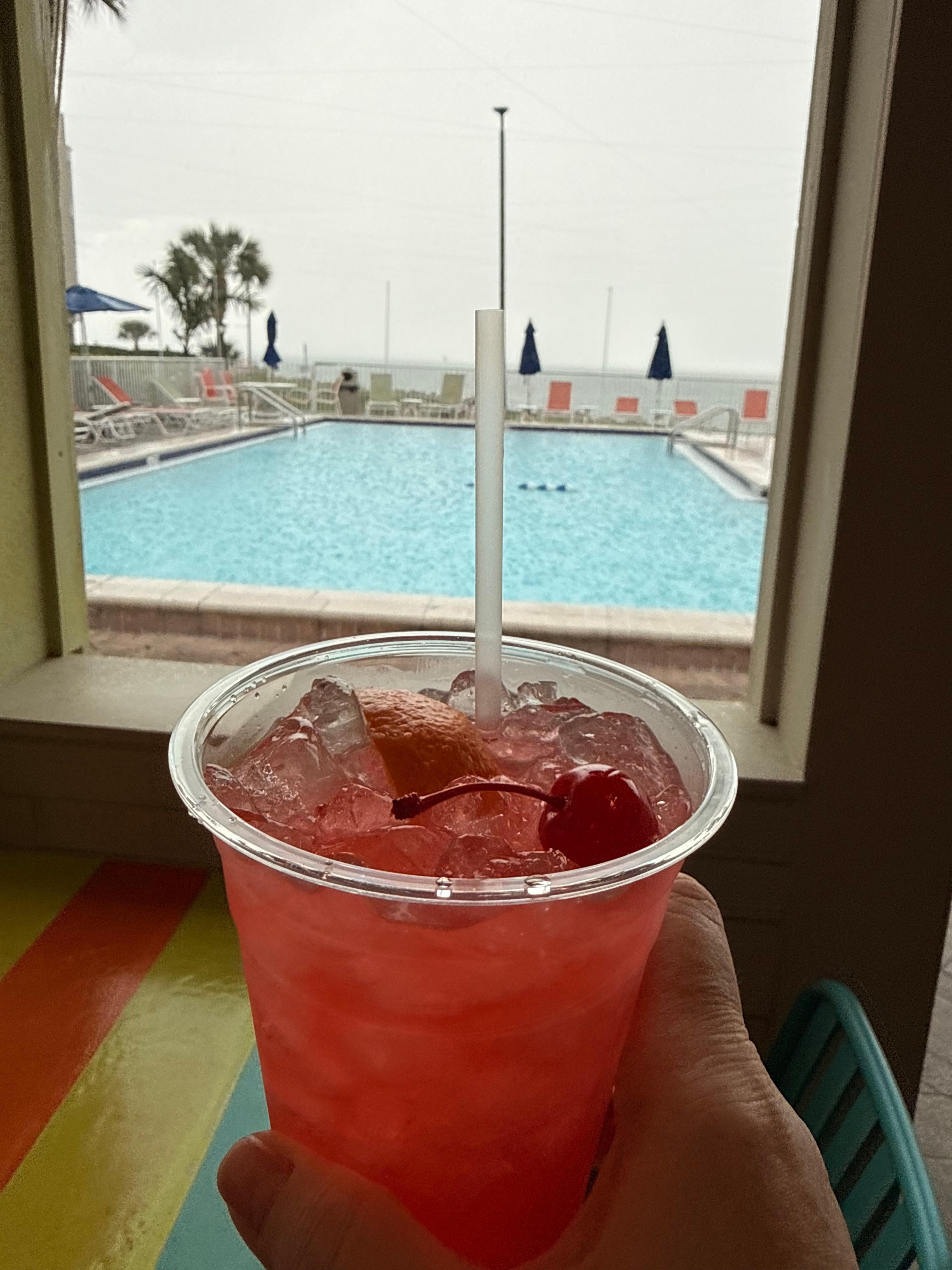 drink at the pool bar after it starting raining