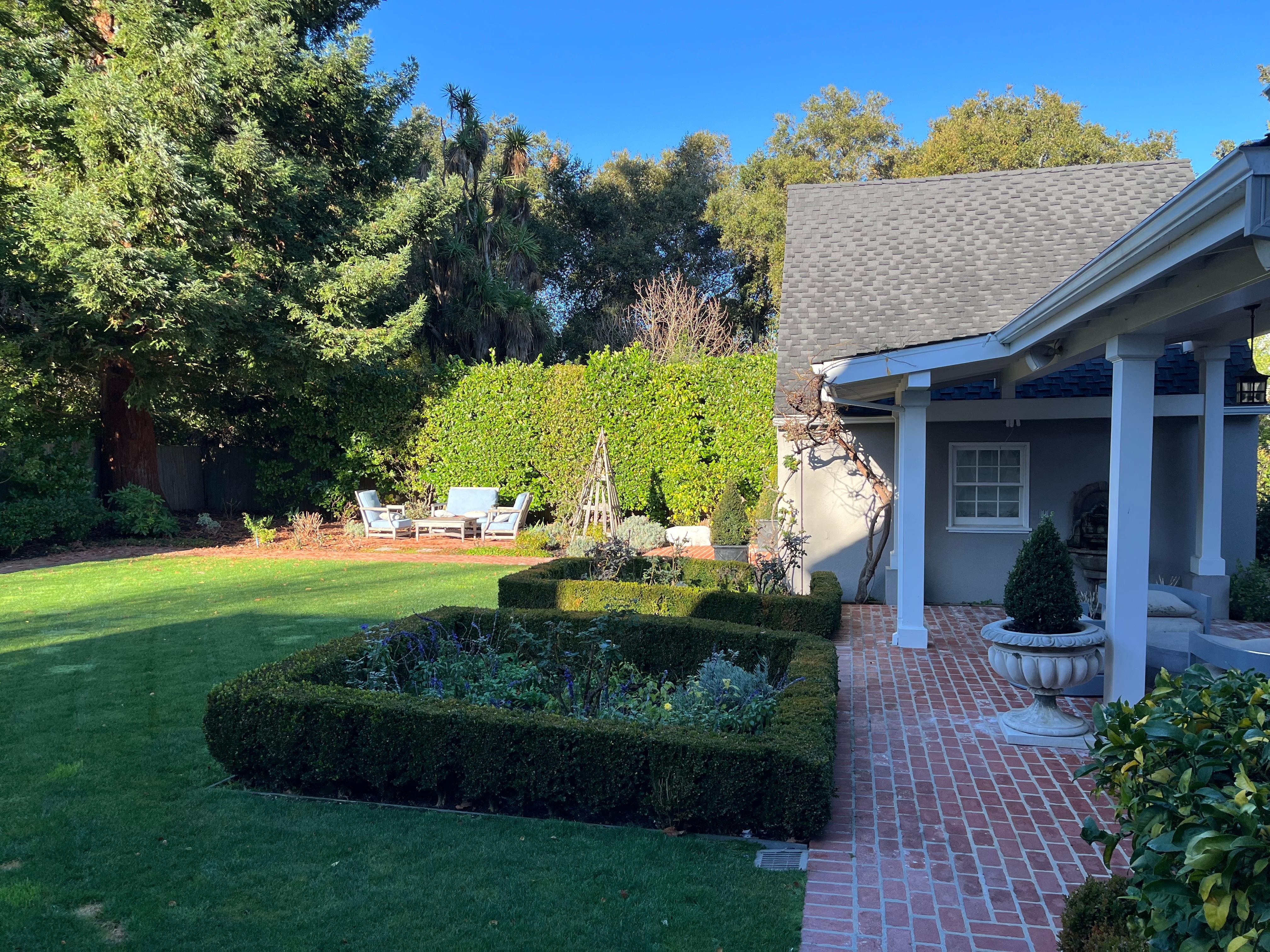 Listening to the nice fountain on the patio.