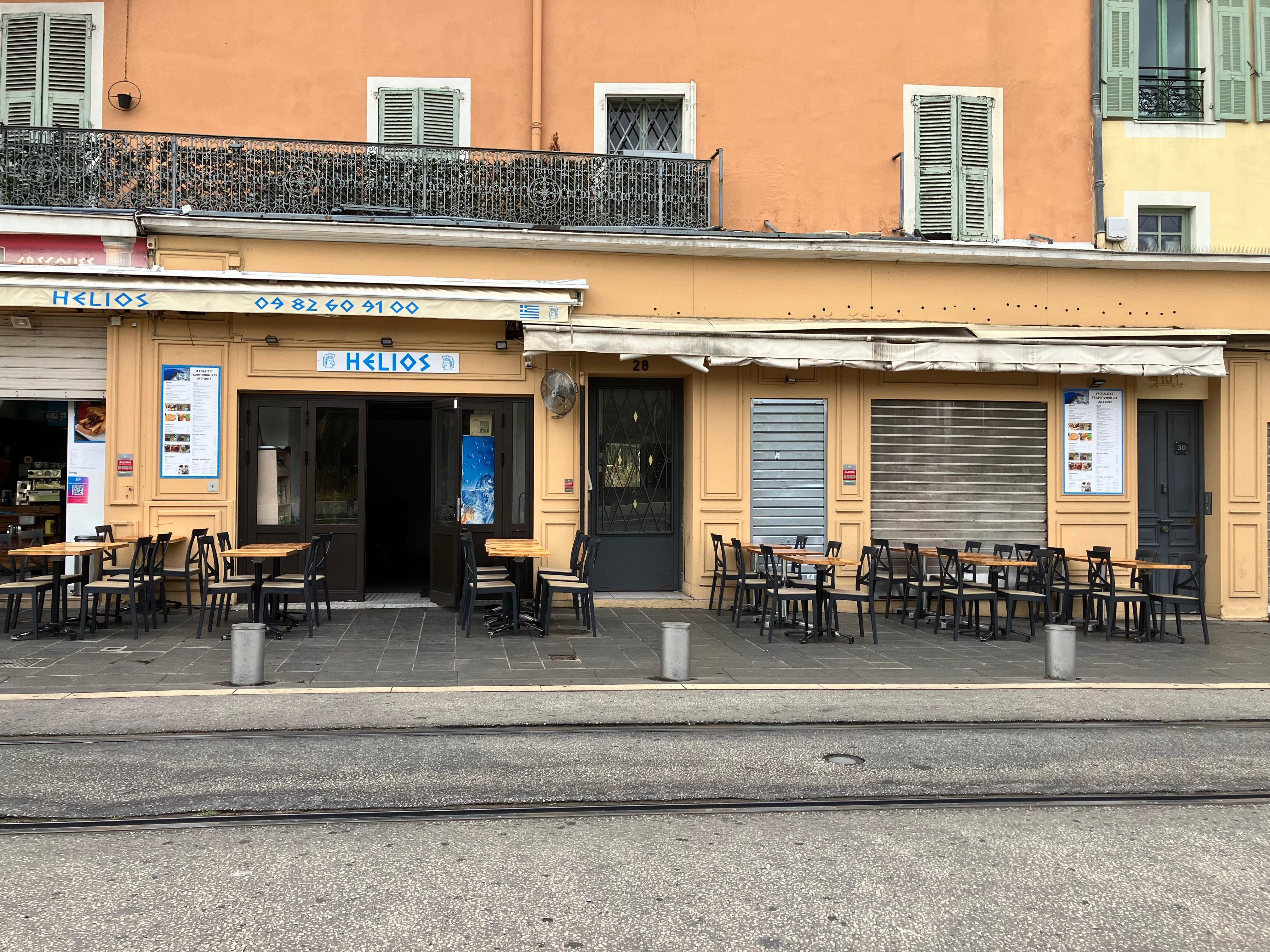 The front of the building from the street. 