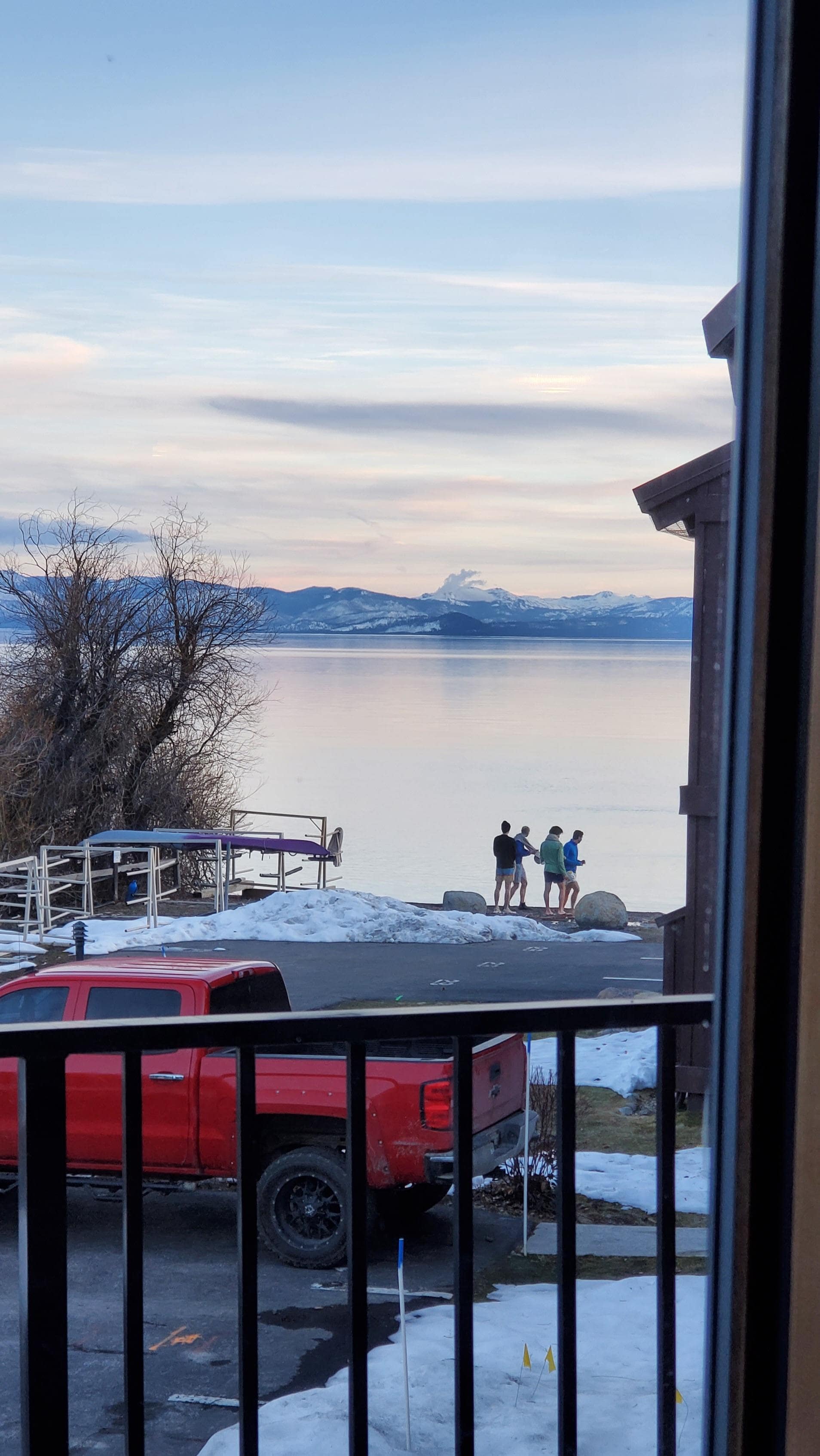 View of the lake from the living room balcony. 